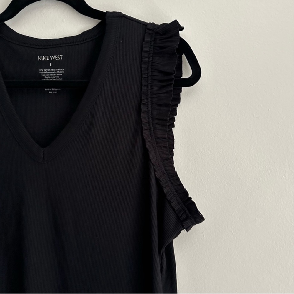 Nine West Black V-Neck Ruffle Top - Picture 5 of 9